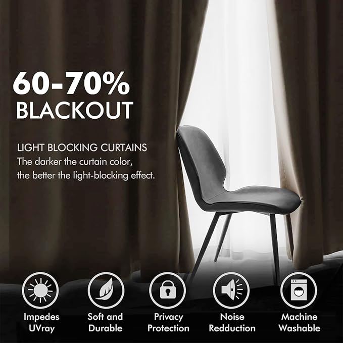 MIULEE 2 Panels Blackout Velvet Curtains Solid Soft Grommet Camel Beige - Image 4