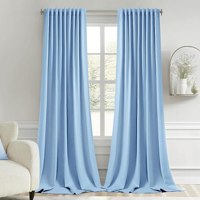 MIULEE Sky Blue Back Tab Blackout Curtains 102 Inch Long 2 Panels Set by MIULEE
