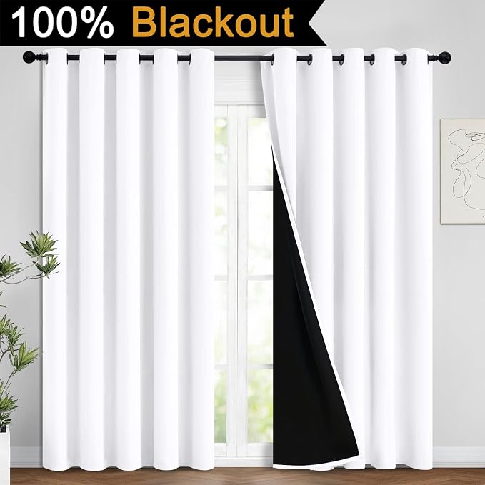 Yakamok 2 Thick Layers Pure White 100% Completely Blackout Curtains Thermal - Image 2