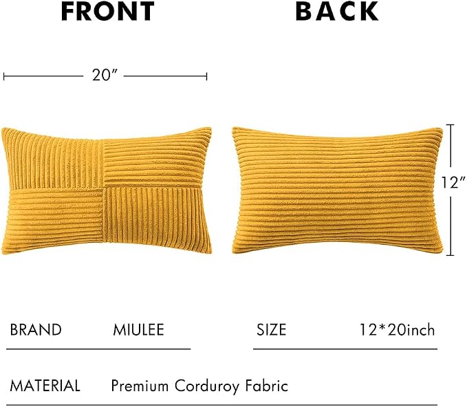 MIULEE Mustard Yellow Decorative Lumbar Throw Pillow Covers 12x20 Inch - Image 6