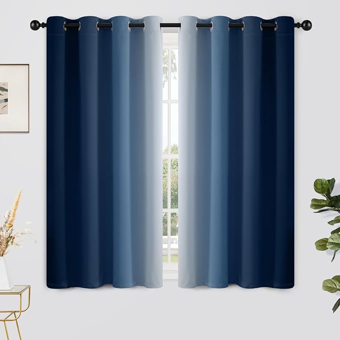 Yakamok Blue and Greyish White Ombre Curtains, Room Darkening Gradient Color by Yakamok