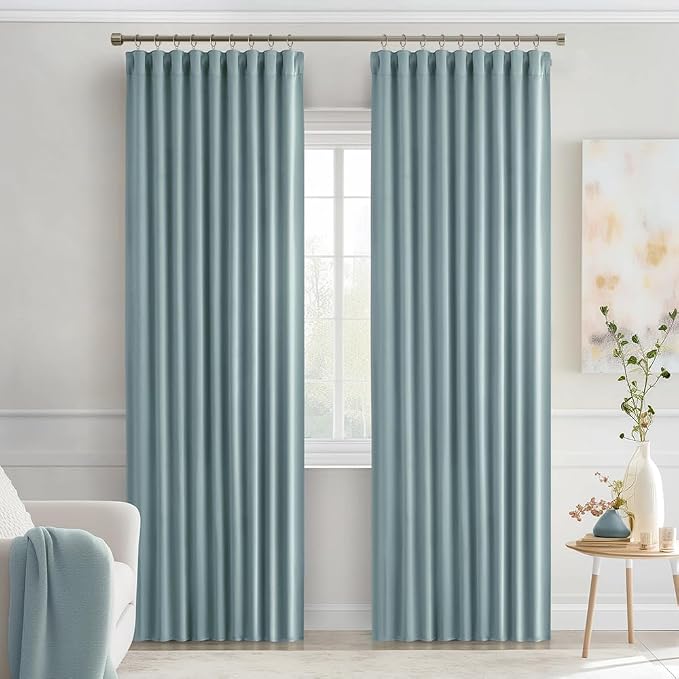 MIULEE Slate Blue Back Tab Blackout Curtains 84 Inch Length 2 Panels Set - Image 9