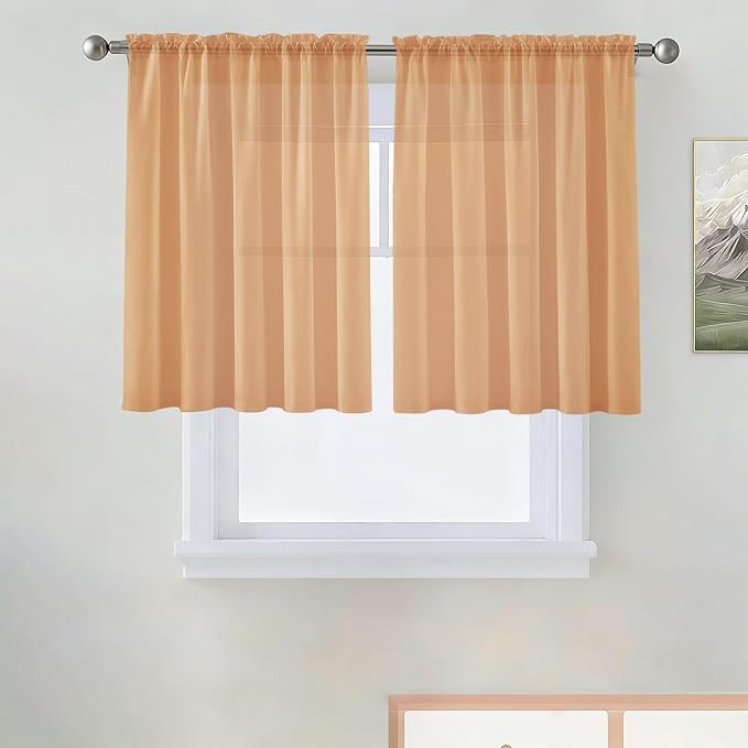 SpaceDresser Basic Rod Pocket Sheer Voile Window Curtain Panels Beige 1 Pair 2 by SpaceDresser