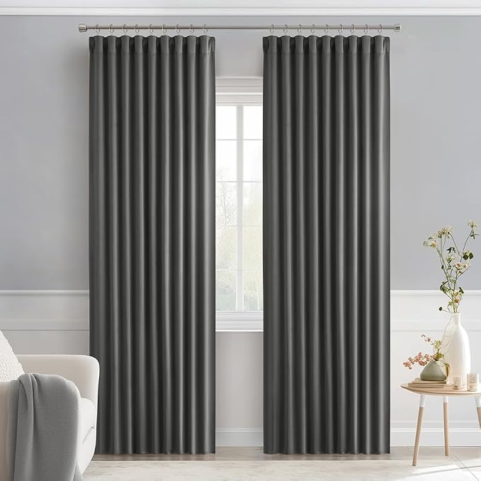 MIULEE Back Tab Grey Blackout Curtains 90 Inch Long 2 Panels Set - Image 9