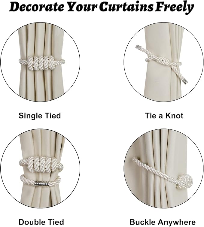BEL AVENIR Magnetic Curtain Tiebacks, Decorative Drapery Holdbacks Modern Woven - Image 3