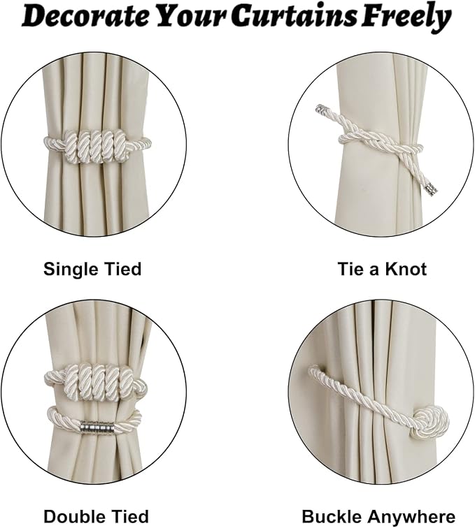 BEL AVENIR Magnetic Curtain Tiebacks, Decorative Drapery Holdbacks Modern Woven - Image 3