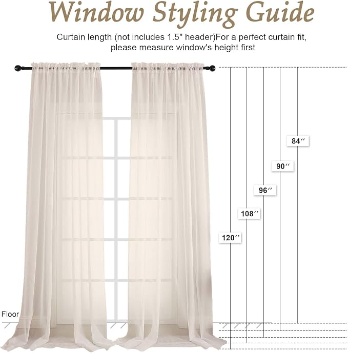 OVZME Sheer Cream Curtains 108 Inches Long 2 Panels Set, 59 Inch Extra Wide - Image 7