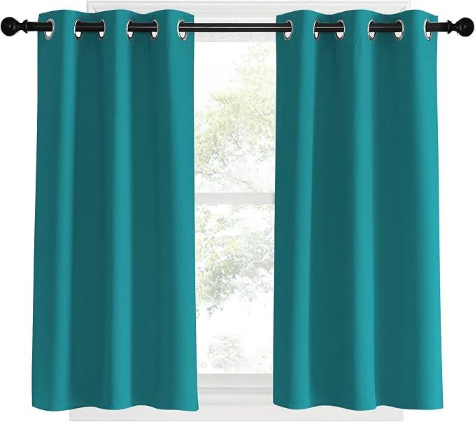 NICETOWN Room Darkening Curtains 40 inch Length 2 Panels, Peacock Teal - Image 2