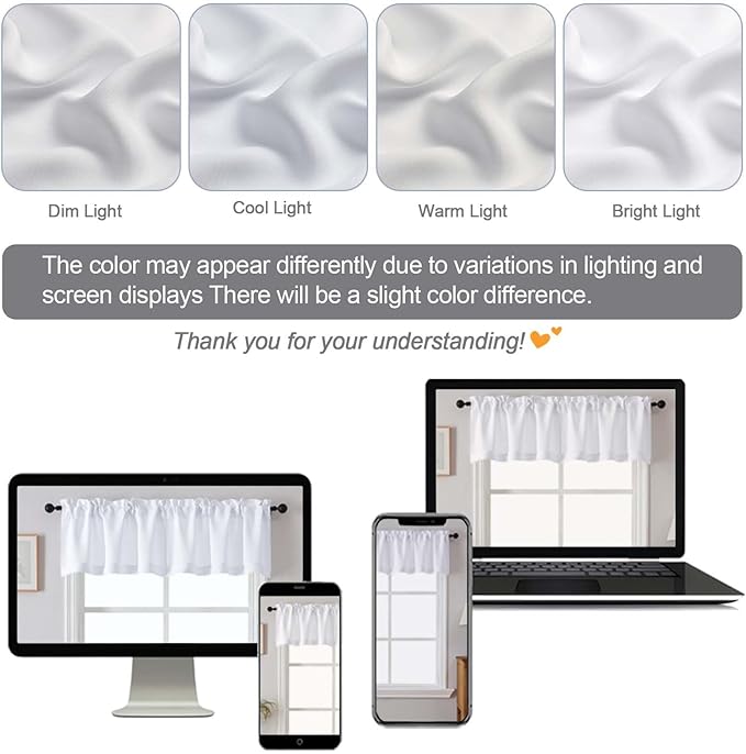 Chyhomenyc Pure White Valances for Windows, Short Window Valance Curtains for - Image 5