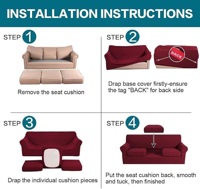 Turquoize 4 Piece Sofa Covers for 3 Cushion Couch Sofa Slipcover Soft Couch - Image 6