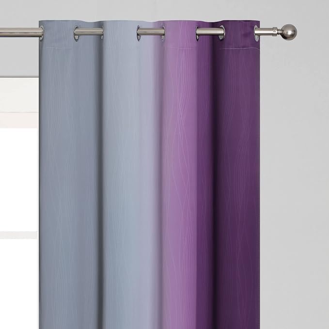 Purple and Grey Blackout Curtains 54 Inches Long, Ombre and Wavy Line Pattern - Image 4