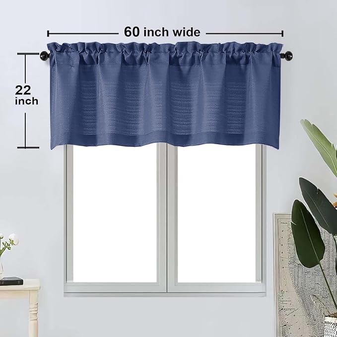 OWENIE Bob 1 PCS Blue Valances for Windows, Faux Linen Textured Kitchen Window - Image 2