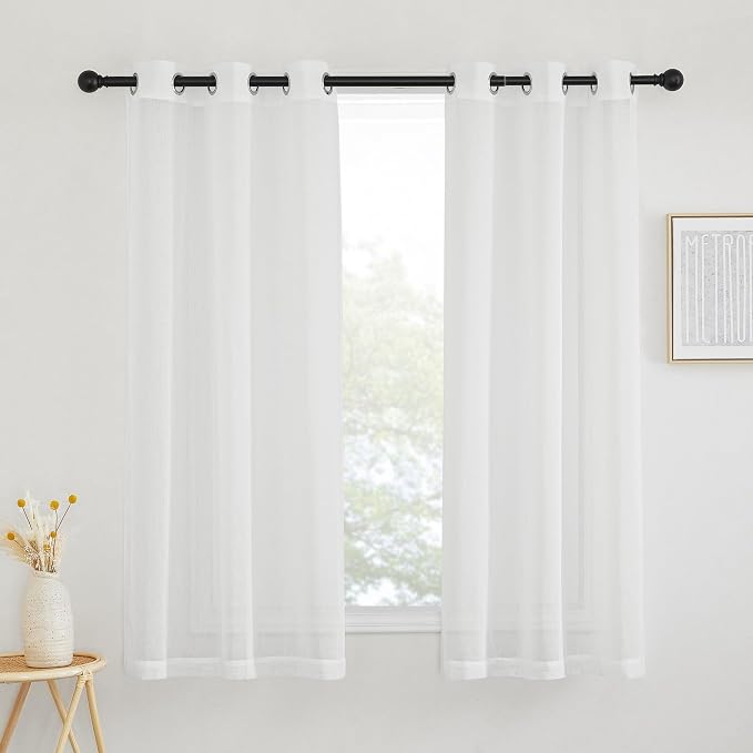NICETOWN White Sheer Curtains 63 inch Length, Grommet Linen Blend Textured Semi by NICETOWN