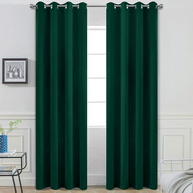 Yakamok 96 Inch Long Dark Green Blackout Curtains Room Darkening Thermal by Yakamok