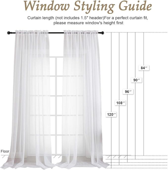 OVZME White Sheer Curtains 84 Inches Long 2 Panels Set, 59 Inch Extra Wide - Image 2