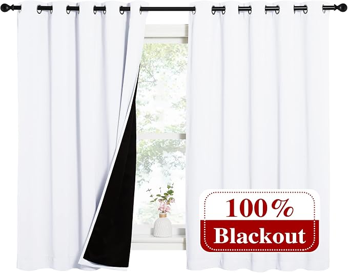 NICETOWN White 100% Blackout Lined Curtains, 2 Thick Layers Completely Blackout - Image 2