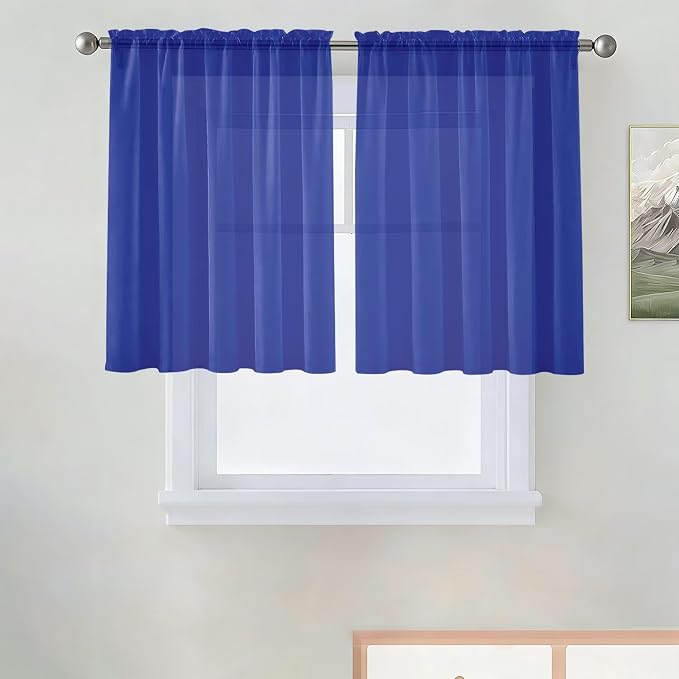SpaceDresser Basic Rod Pocket Sheer Voile Window Curtain Panels Sapphire 1 Pair by SpaceDresser