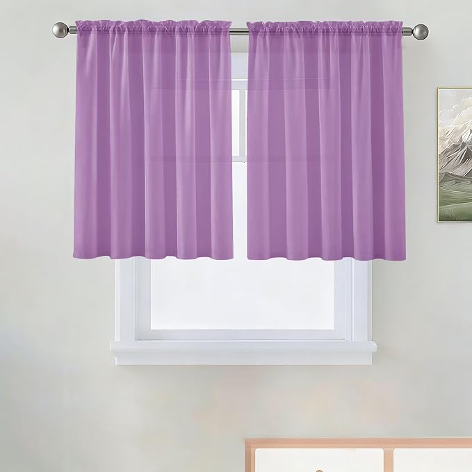 SpaceDresser Basic Rod Pocket Sheer Voile Window Curtain Panels Lavender 1 Pair by SpaceDresser