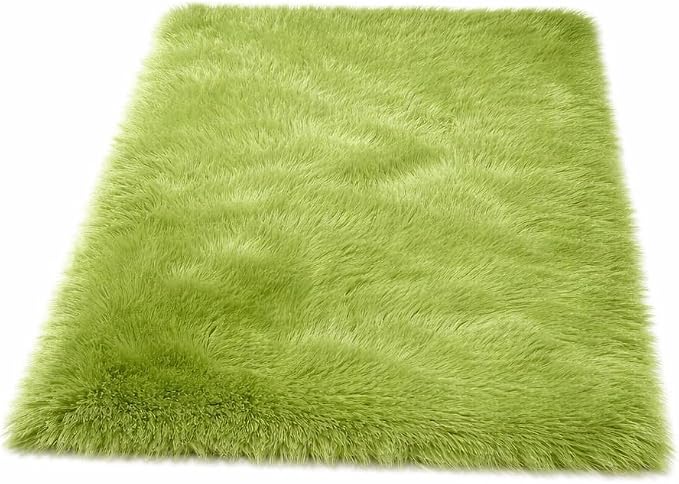 Goolela Lime Green Fluffy Fur Rug 3x5 by Goolela
