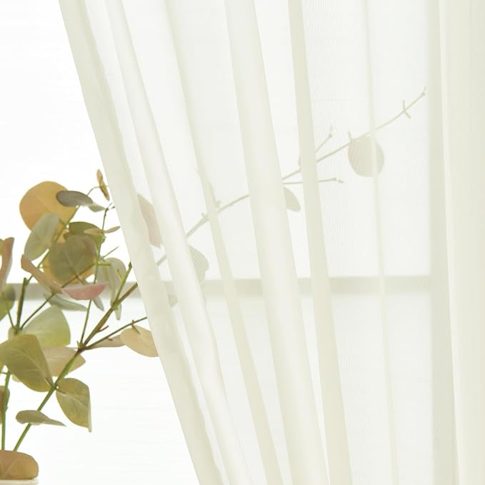 SpaceDresser Basic Rod Pocket Sheer Voile Window Curtain Panels Ivory 1 Pair 2 - Image 3