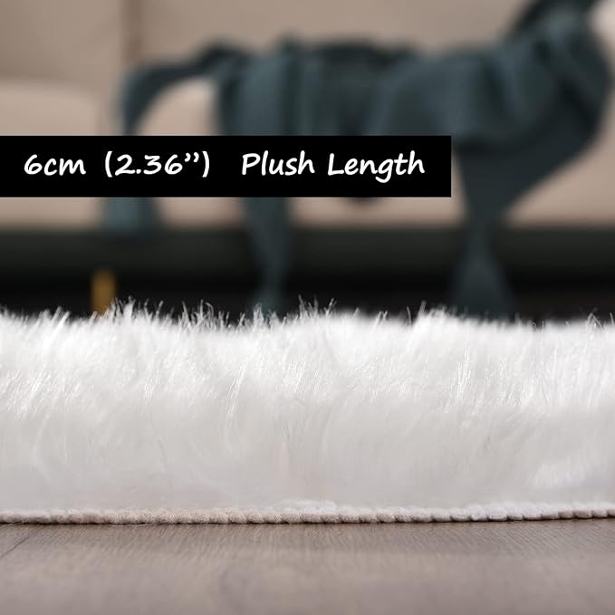 Goolela White Fluffy Faux Fur Rug - Image 3