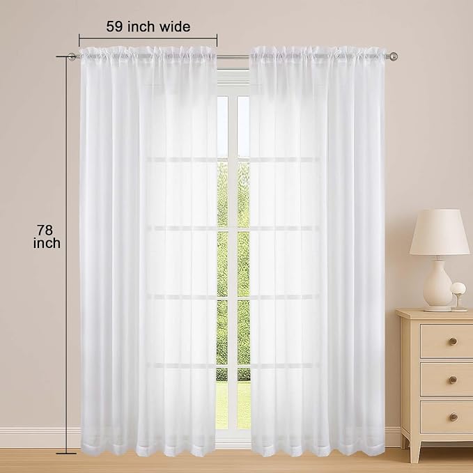OWENIE White Sheer Curtains 78 Inches Long 2 Panels Set, Ivory Sheer Curtain - Image 2