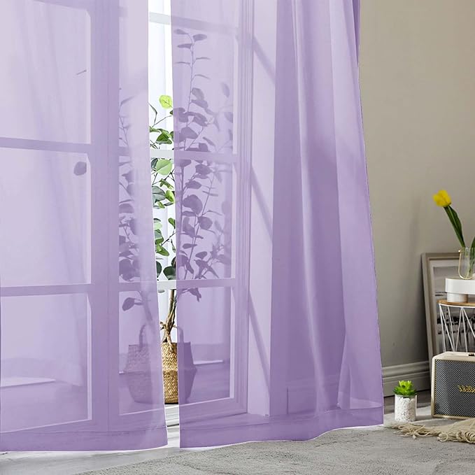 Sheer Lavender Curtains for Bedroom Living Room 63 Inch Length 2 Panels - Image 8