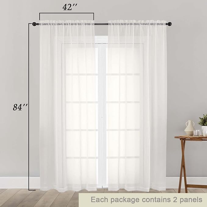 Ivory Sheer Curtains 84 Inches Long 2 Panels, Soft Airy Light Filtering Curtains - Image 2