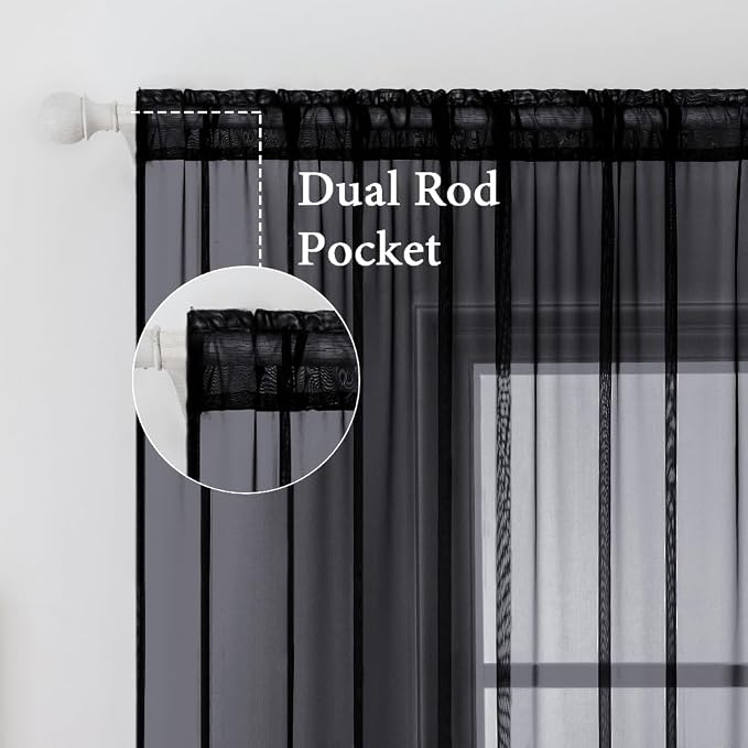 MIULEE 2 Panels Solid Color Sheer Window Curtains Elegant Halloween Window - Image 2