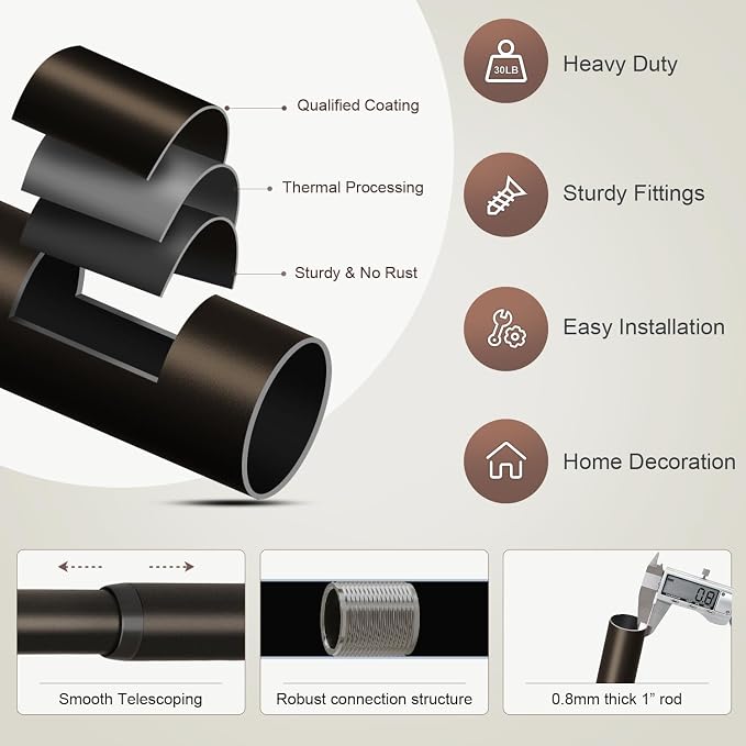 Lootkell 2 Pack Modern Brown Curtain Rods Set - Image 7