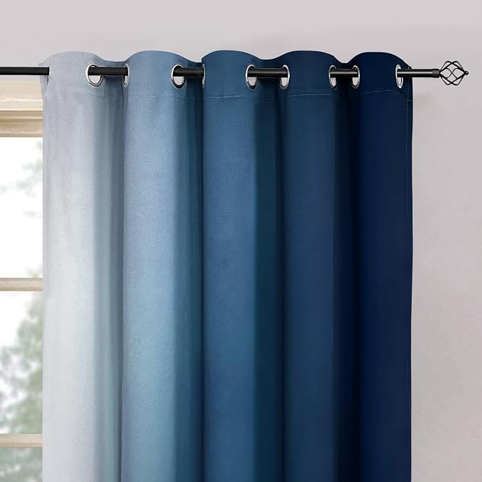 Yakamok Blue Ombre Curtains Room Darkening Grommet Curtains - Image 3