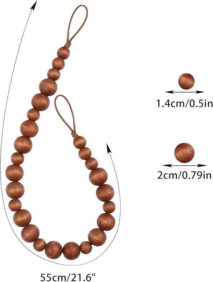 OCIOLI 2 Pieces Curtain Tieback Wood Bead Curtain Tiebacks Curtain Holdbacks - Image 4
