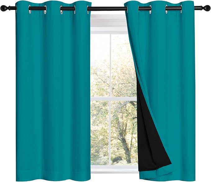 NICETOWN Peacock Teal 100% Blackout Curtains 45 inches Long, 2 Thick Layers by NICETOWN