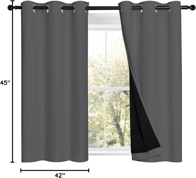 NICETOWN Grey 100% Blackout Room Warming Curtains 45 inches Long, Thermal - Image 9