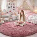 Blush Round Rug 6Ft for Bedroom, Fluffy Fuzzy Plush Circle Area Rugs for Baby by Amdrebio