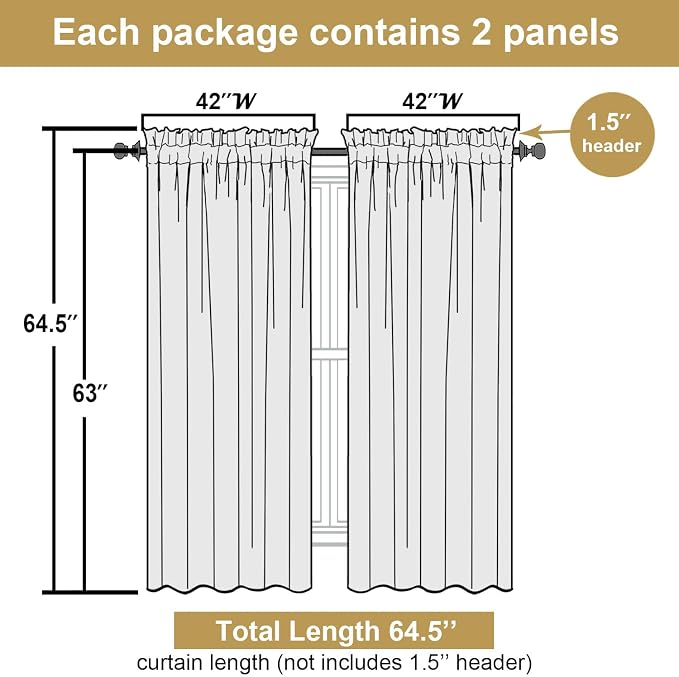 Lecloud Leia Sage Green Sheer Curtains 63 Inch Length 2 Panels, Rustic Light - Image 3