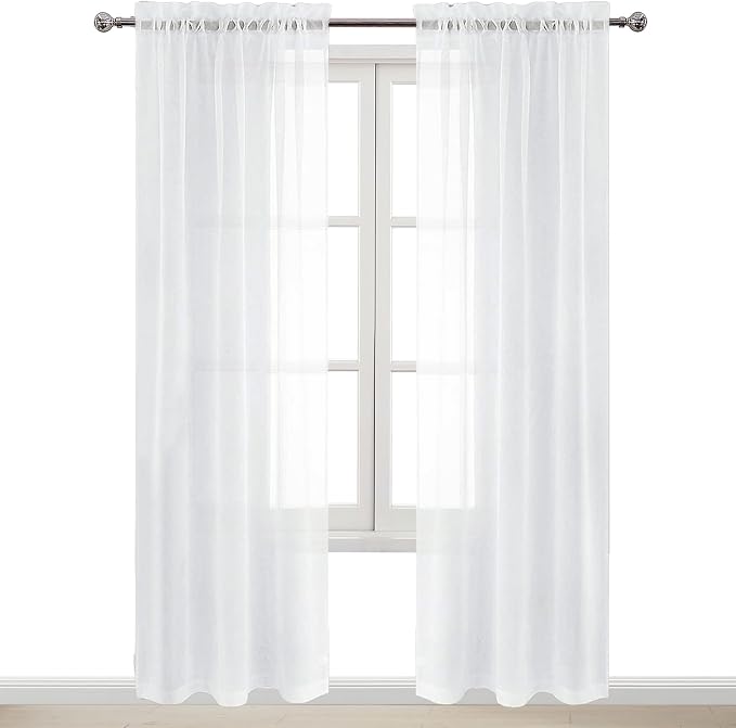 DWCN White Sheer Curtains 84 inches Long 2 Panels Set, Rod Pocket Voile Window - Image 9