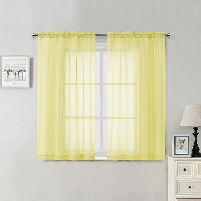 Lecloud Goose Yellow Sheer Curtains 54 Inch Length 2 Panels, Voile Light by Lecloud