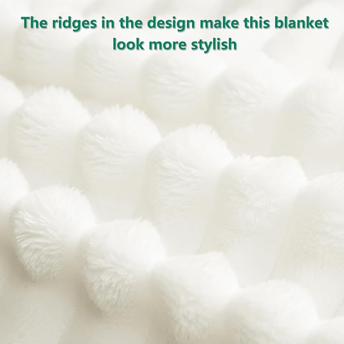 HIMEET Off White Ribbed Queen Size Blanket - Image 3