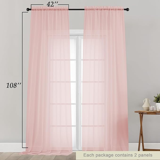 Extra Long Sheer Blush Curtains - Image 2