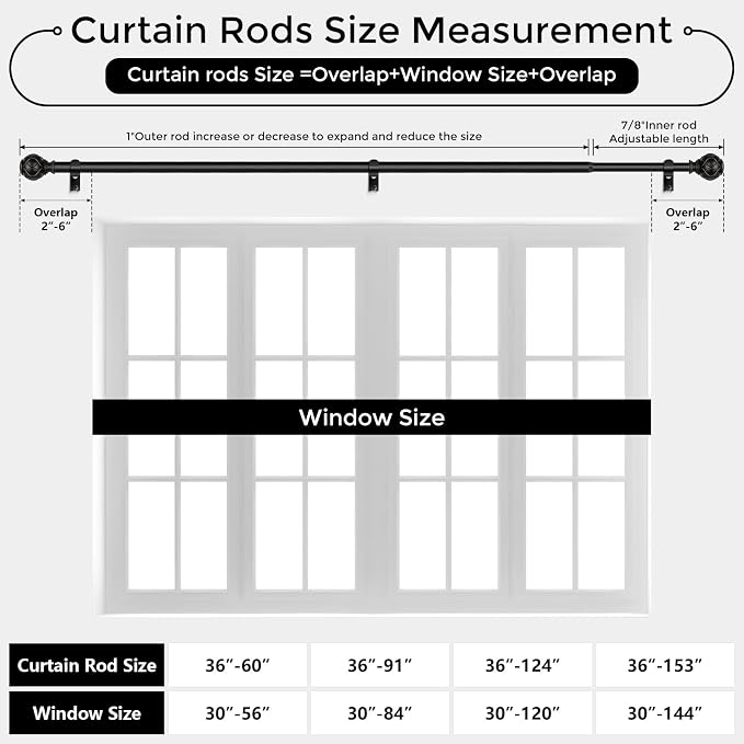 Long Black Curtain Rod, Heavy Duty 1 Inch Decorative Curtain Rods - Image 6