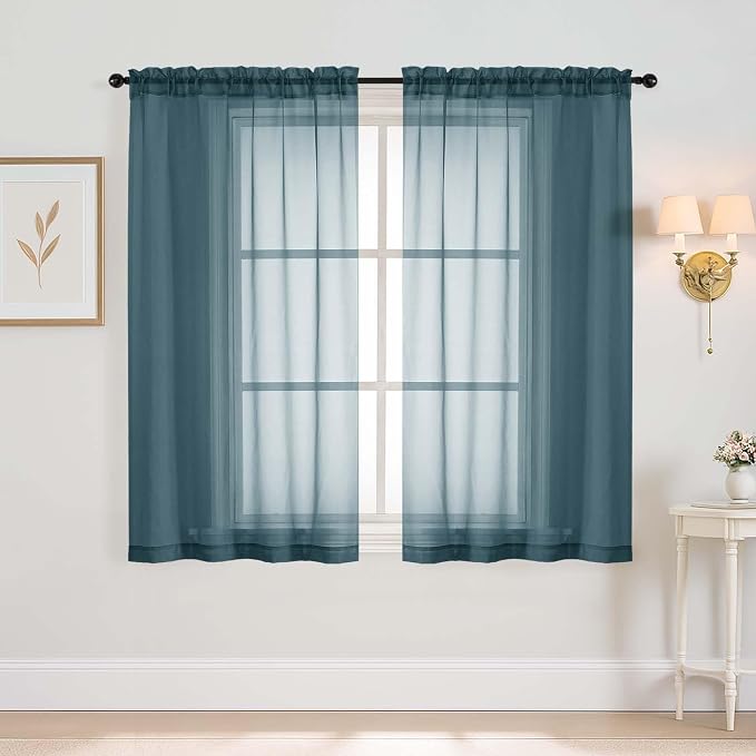 Window Sheer Curtains 54 inch Length, Soft Airy Light Filtering Sheer Curtain 2 by Home