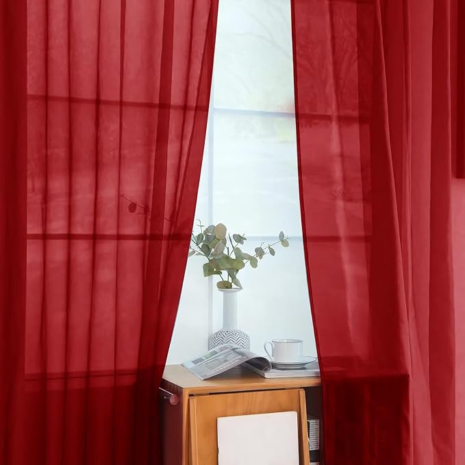 youleyar Solid Sheer Rod Pocket Curtain Voile Draperies 2 Panels White Beige - Image 8