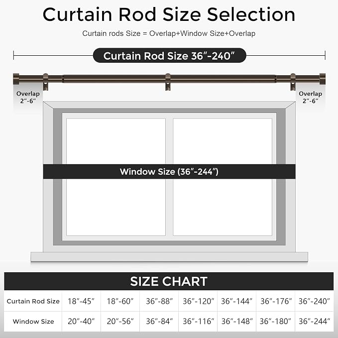 Bronze Curtain Rods for Windows 36 to 240 Inch, Size:36-240 Inch - Image 5