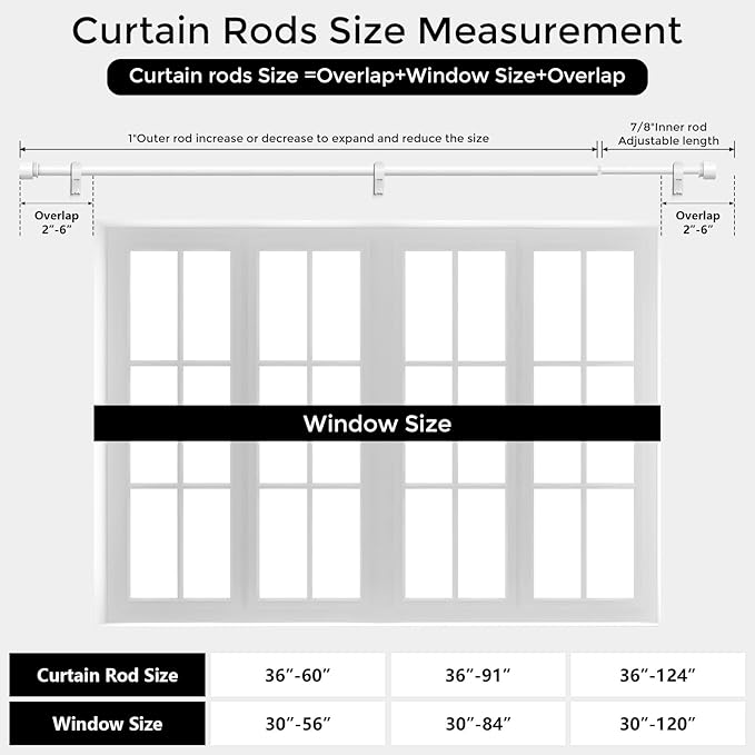 Modern White Curtain Rods for Windows 48 to 84 Inch, Decorative Drapery Rods - Image 7