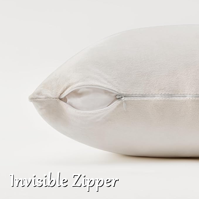 GIGIZAZA Velvet Pillow Covers 16x16 Decorative Pillows Pack of 2 Ivory | Beige - Image 5