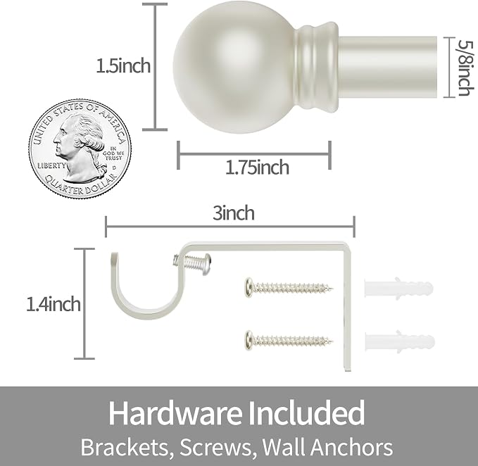 Thestoa Nickel Curtain Rods for Windows 30-62 Inch, 5/8" Stainless Steel Small - Image 3