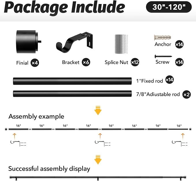 GEEBOBO 2 Pack Black Curtain Rods - Image 6