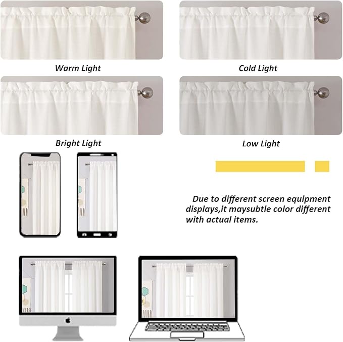 Chyhomenyc Cream Valance for Windows, Light Filtering Faux Linen Solid Short - Image 7