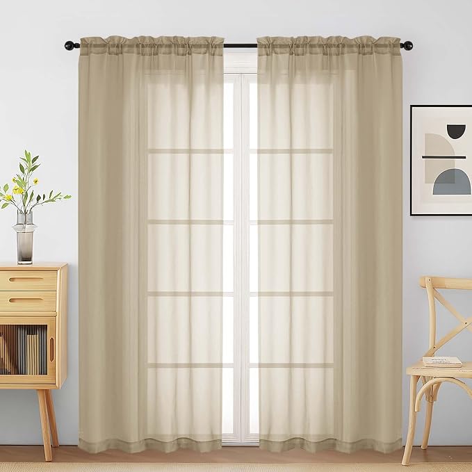 Taupe Sheer Curtains for Window 72 inches Long 2 Panels Set, Soft Airy Modern by Home